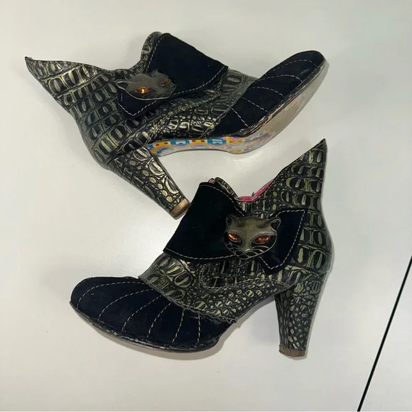 Irregular Choice Miaow Black and Gold Women's Aligator Heeled Ankle Boots 37 - Picture 8 of 9